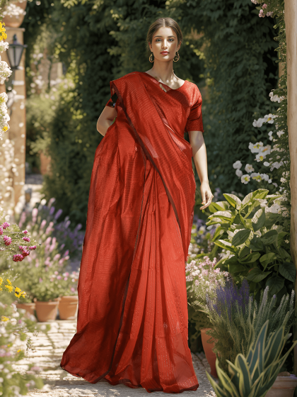 RED AND GOLD STREAK COTTON SAREE