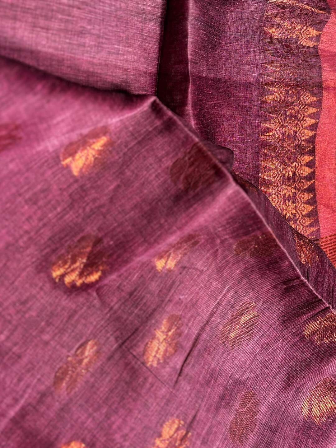 LIGHT PURPLE AND GOLDEN LINEN SAREE