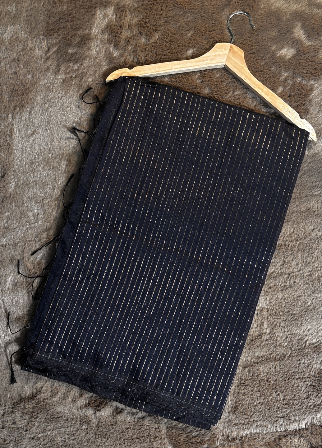 DARK BLUE AND GOLD STRIKE COTTON SAREE