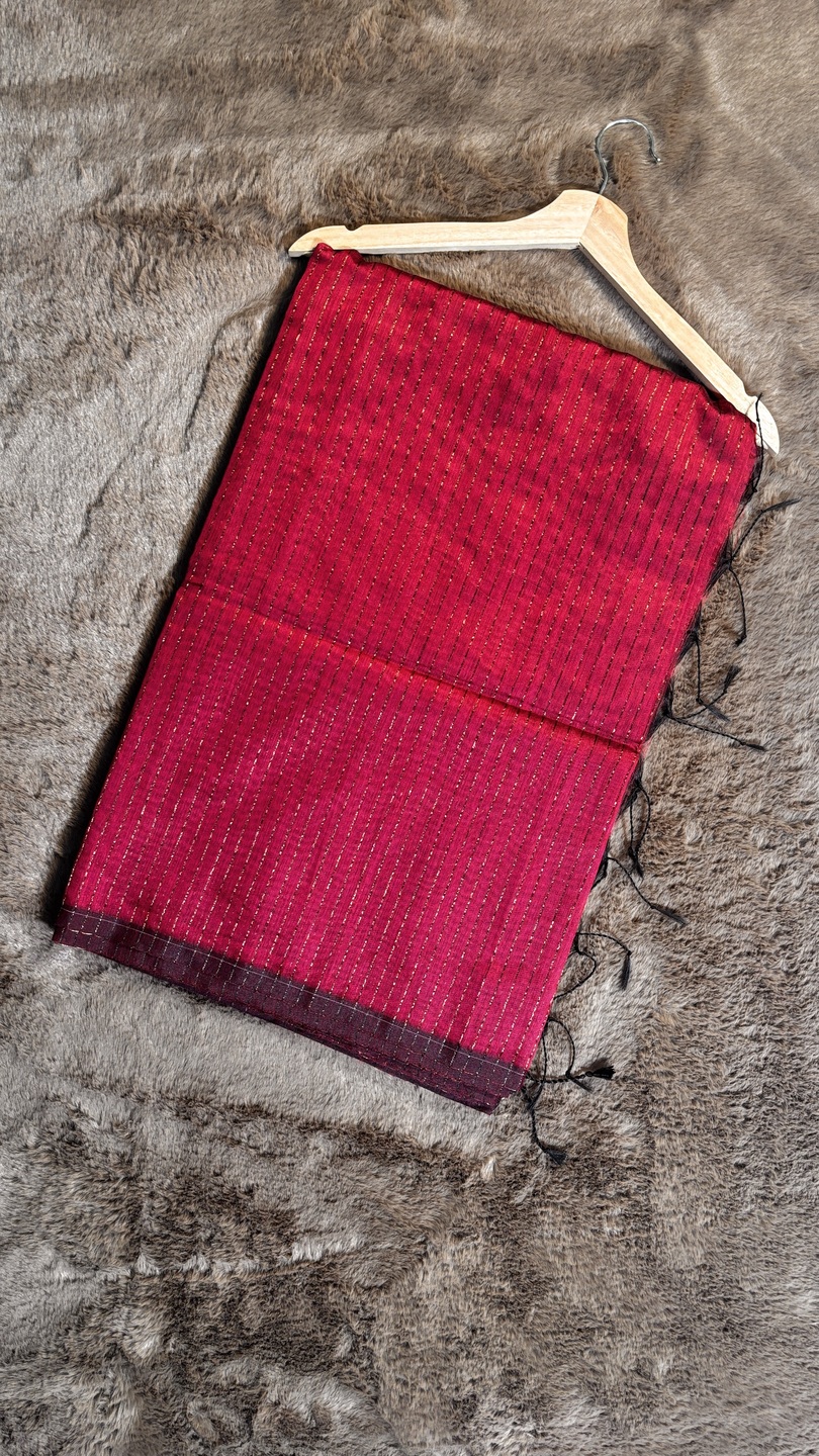 PINK WITH GOLDEN STRIKE KHADI COTTON SAREE