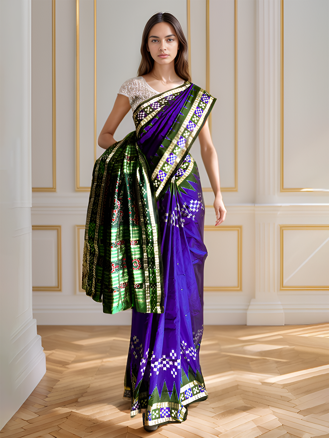 LEAD BLUE AND GREEN PASAPALI SAMBALPURI SILK SAREE