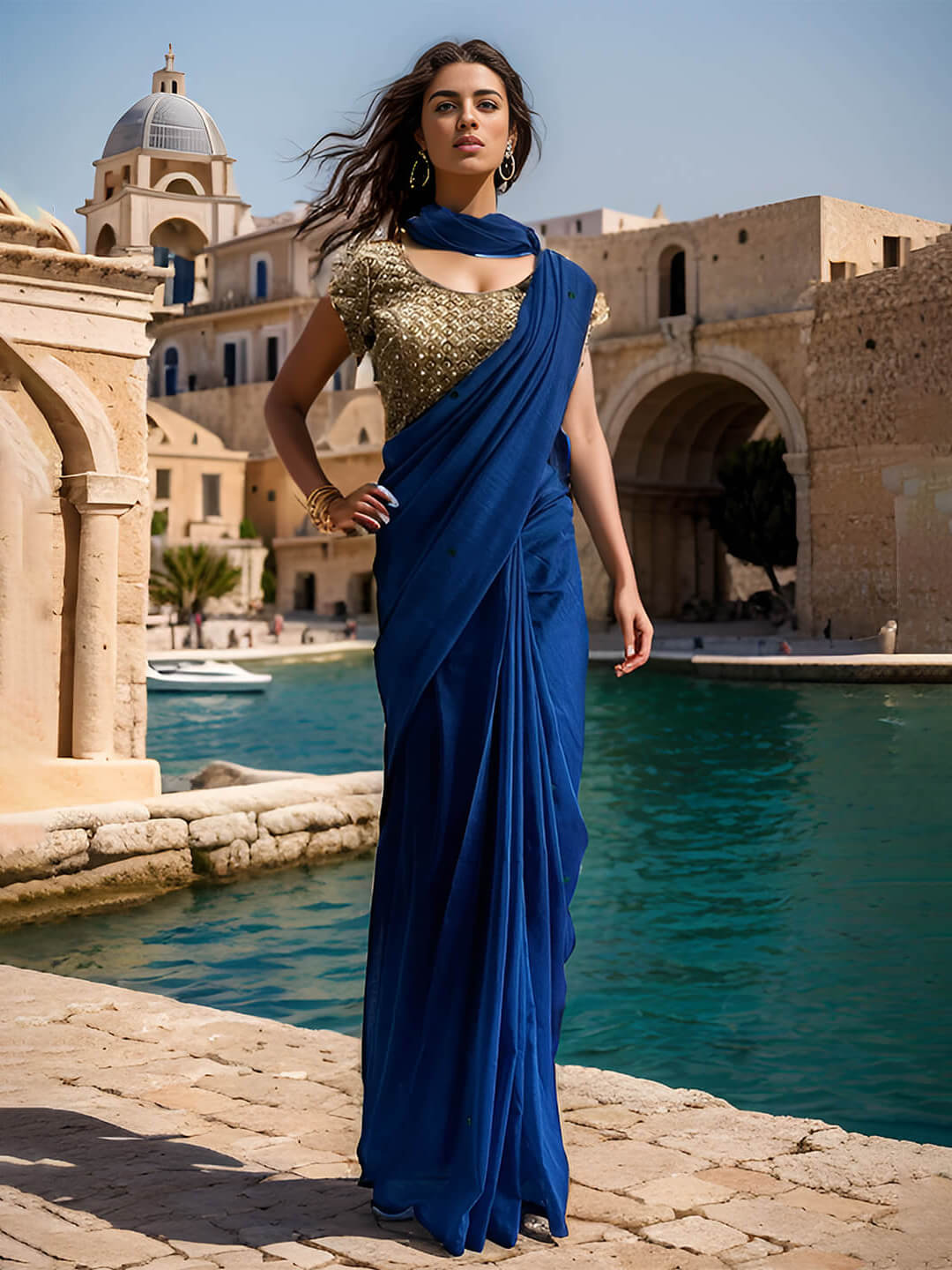 ELECTRIC BLUE COIN LINEN SAREE